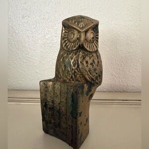 Vintage San Pacific Brass Owl Figurine Paperweight Bookend Lots of Patina Boho
